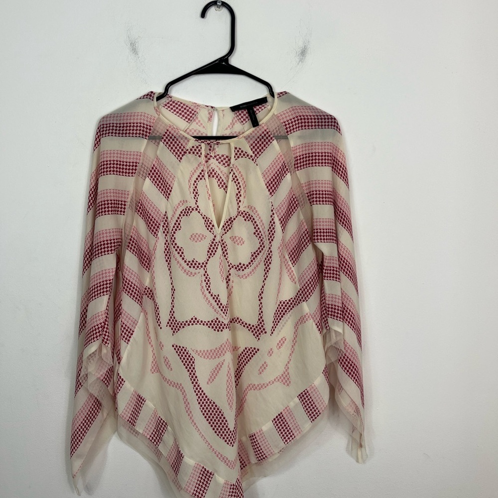 BCBGMaxAzria Ivory and Burgundy Striped‎ Blouse